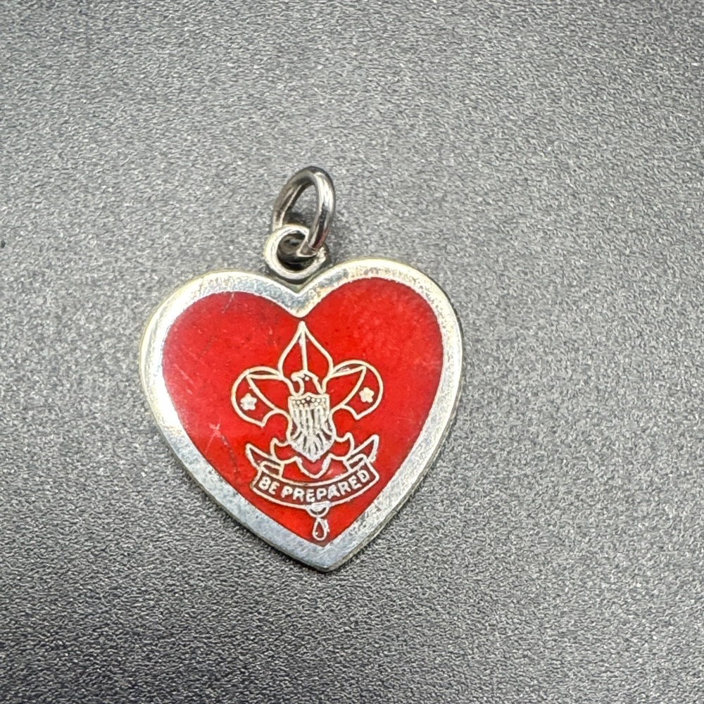 Estate Girl Scout Red Heart Pendant Sterling Silver